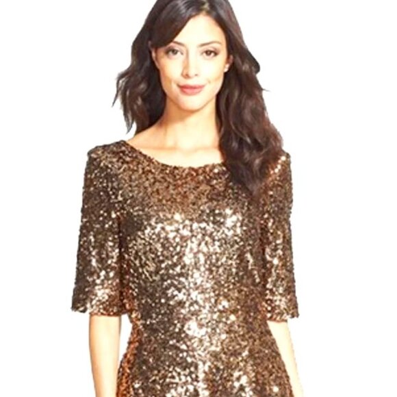 FOREVER 21 Vintage Y2K Copper Sequined Tunic Top Scoop Neck Pullover M - Picture 1 of 6